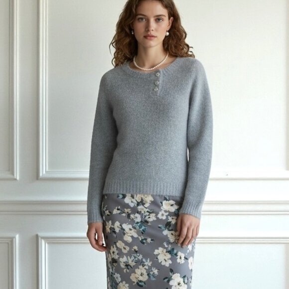 Vintage Armand Ventilo Lambswool Sweater Sz M Gray Fluffy Rhinestones Coquette - Picture 1 of 11